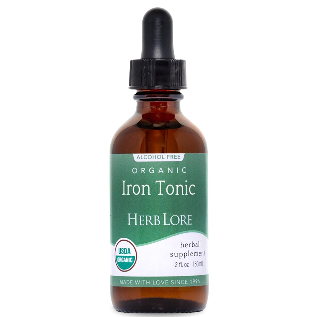 Herb Lore Iron Tonic - Organic Liquid Iron Drops Supplement for børn og kvinder - Baby, Infant & Toddler Friendly - Plant baseret, Vegan, Gentle, Ikke Forstoppende Urtetinktur (2 fl oz)