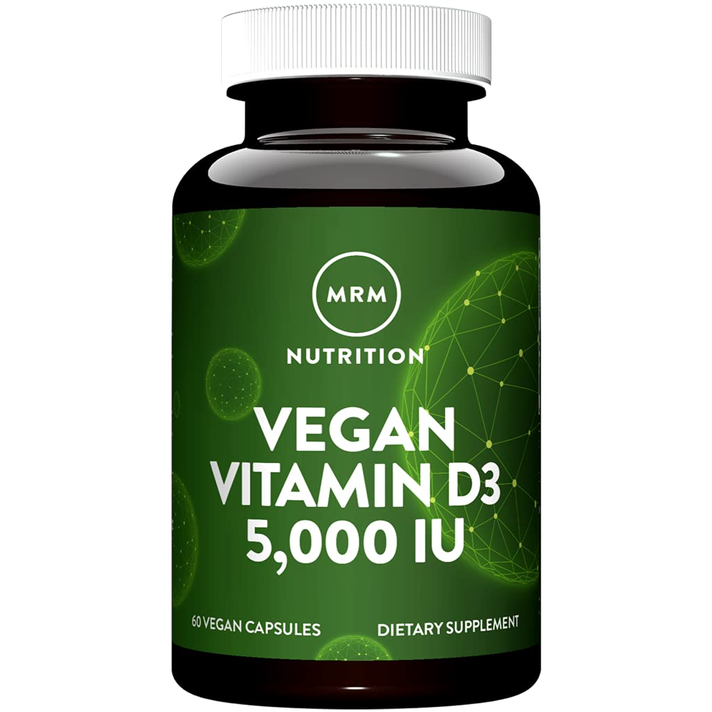 MRM Nutrition Vitamin D3 5.000 IE - For kvinder og mænd - Høj potens Pure Cholecalciferol fra Lichen, Vegan Calcium Absorption Support til ben & immunforsvar - Ikke-GMO & Glutenfri - 60 Servering