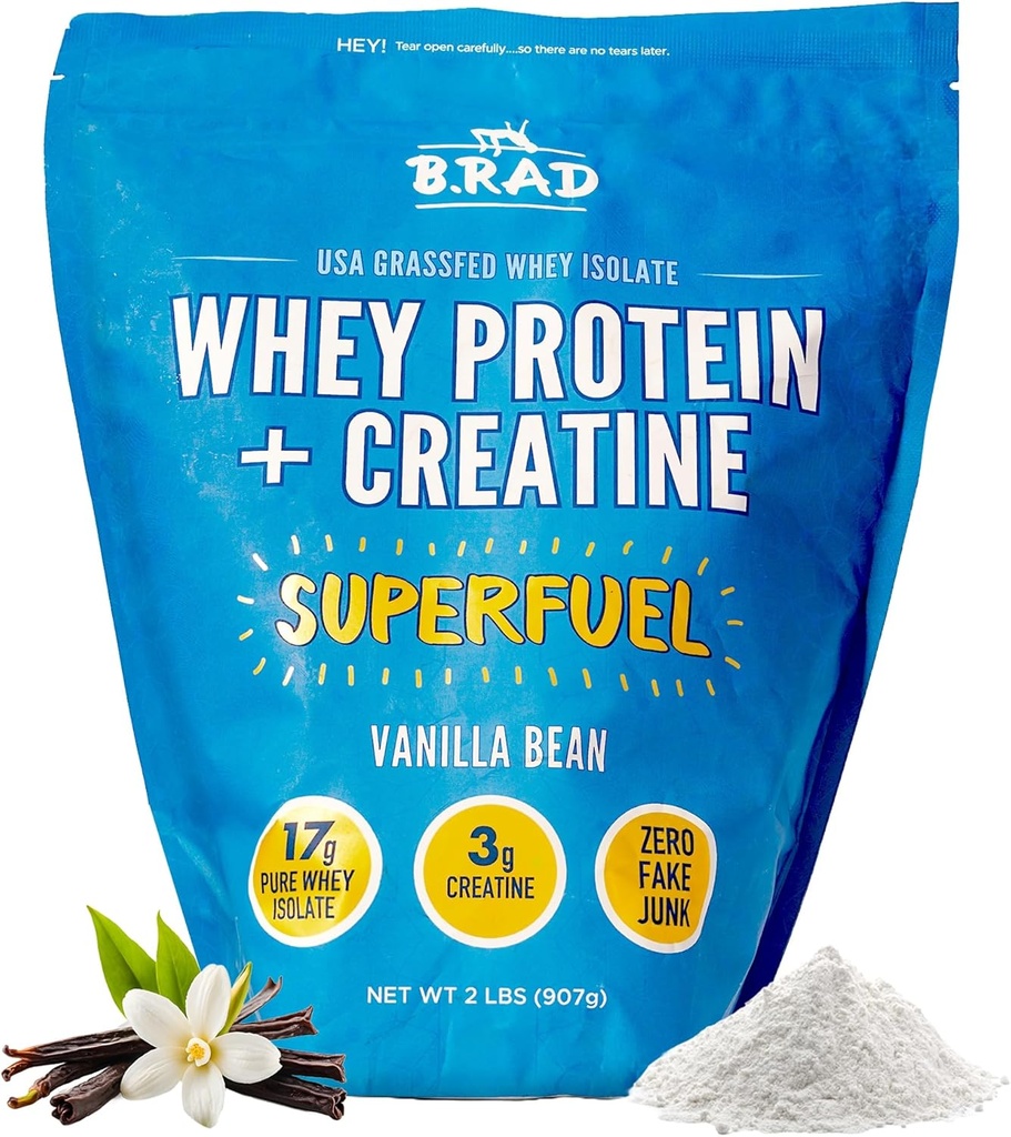 B.rad Superfuel - Græs Fed Whey Protein Isolate Boostet med Creatin • 124; Farm- Fresh, Easy- to- Digest, Rene Ingredienser • 124; 2 Pund • 124; 100% USA • Sourced • 124; Vanilla Bean