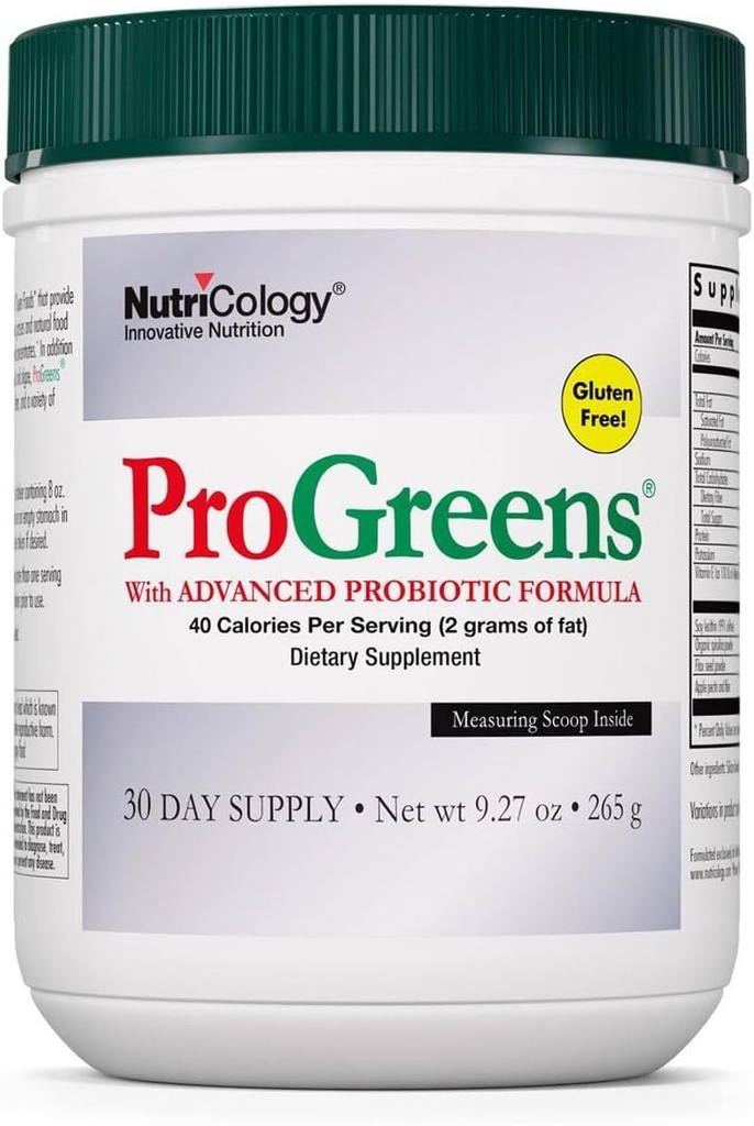 Nutricology ProGreens 265 g Powder - Organic Green Superfood Powder, Poweded Green Blend, Sund drik supplement, Advanced Probiotic Formel - 30 dages forsyning