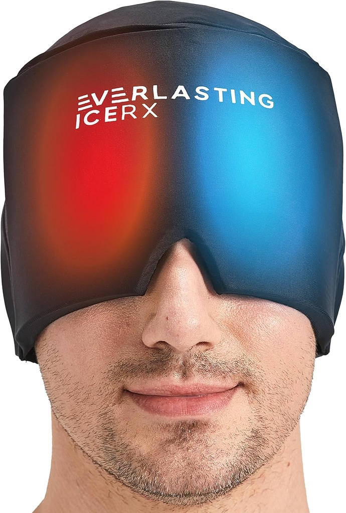 Form Fitting Gel Ice Heache Relief Hat - Cold Therapy Heache Relief Cap / Ice Head Wrap Ice Pack Mask, Cold Compress Heache Relief Cap for Tension & Stress, 20% mere Gel, Migræne Relief Black