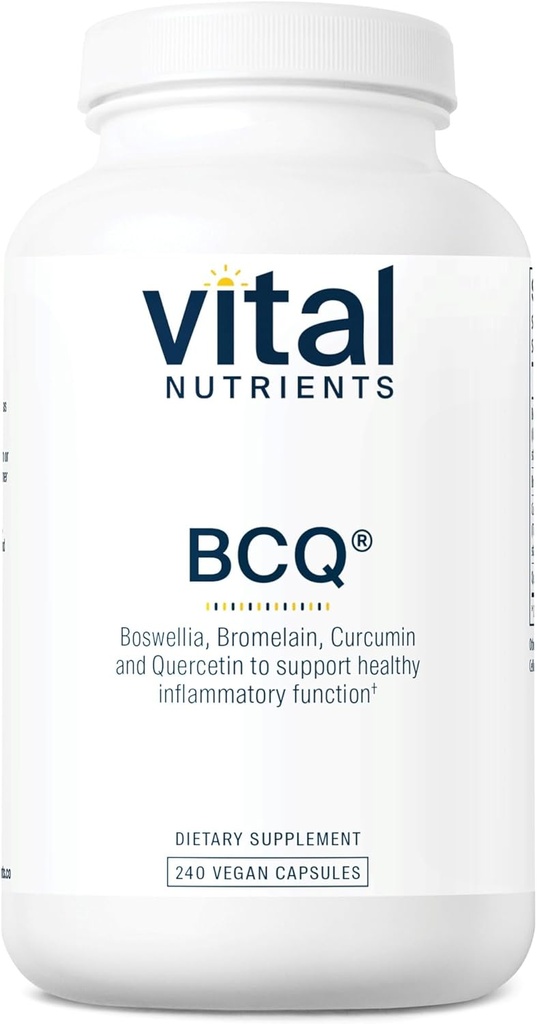 Vital Nutrients BCQ Beeg 124; Vegan Boswellia, Bromelain, Curcumin & Quercetin Supplements 124; Joint Supporting Support Memories 124; Supportes Sinus & Gluten, Dairy, Soy Free Memories 124; 240 Kapsler