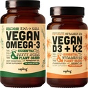 Vegan Omega 3 180 Softgels & Vegan Vitamin D3 + K2 Supplement Bundle - Plantbaserede DHA & EPA fedtsyrer, 4000 IE Vitamin D3 og 100mcg Vitamin K2 som Mk7 - Tapioca Softgels