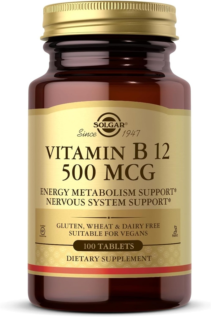 Solgar Vitamin B12 500 mcg - 100 tabletter - Vegan, Gluten Free, Dairy Free, Kosher - 100 Servere