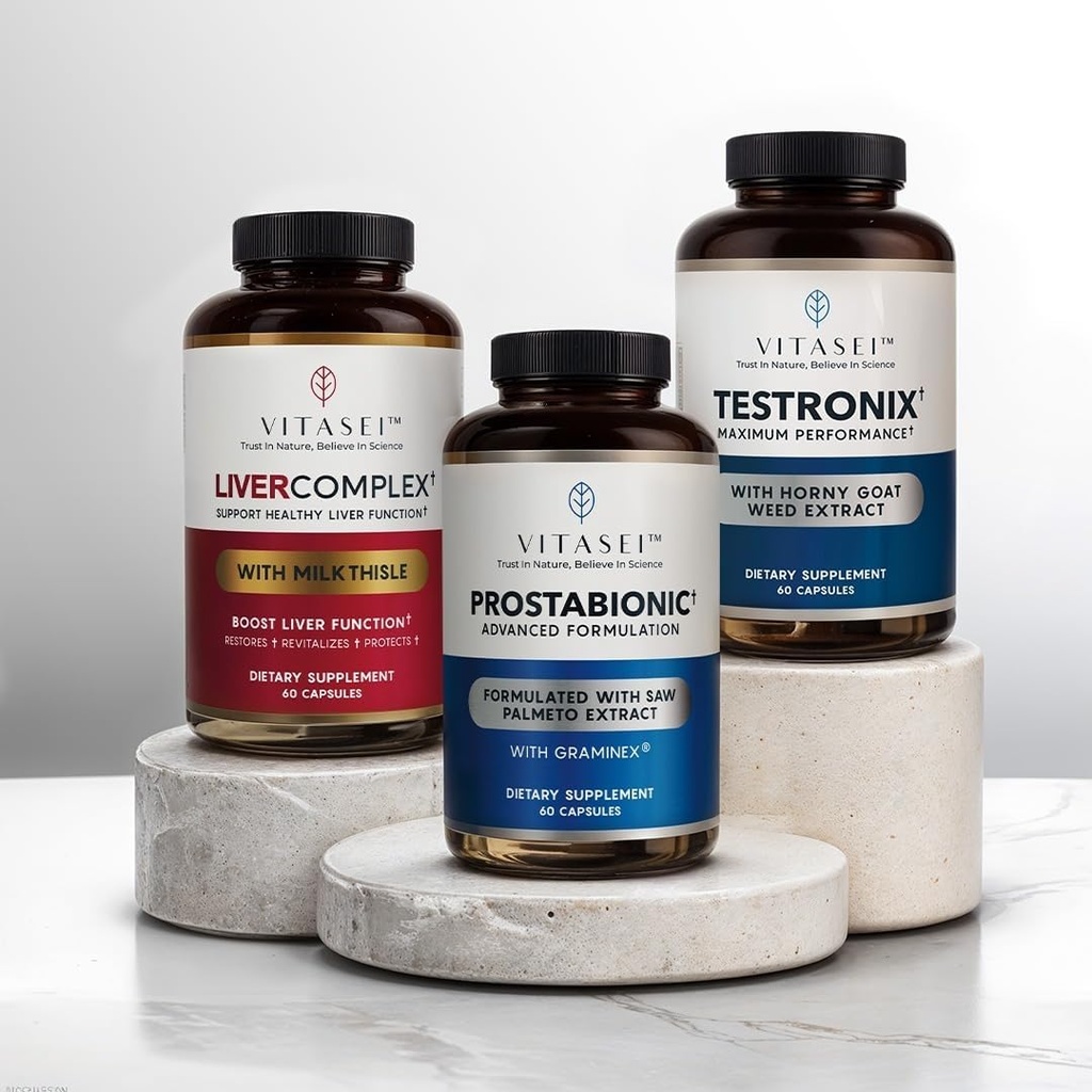 VITASEI Mænd Health Power Pack - Testronix, Prostabionic & Lever Cleanse Bundle - Boost energi, muskel, prostata, og lever sundhed med målrettede kosttilskud