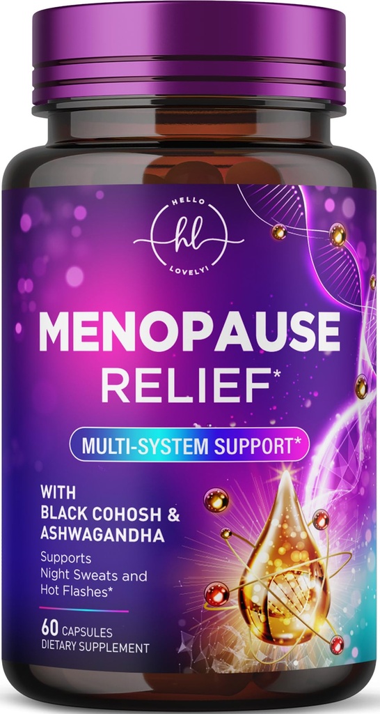 Menopause Kosttilskud til kvinder med Black Cohosh - Natural, Mild Hot Flash, Night Sweats & Hormone Support, Menopause Relief med Dong Quai, Energi & Balance, Non- GMO & Gluten Free - 60 kapsler
