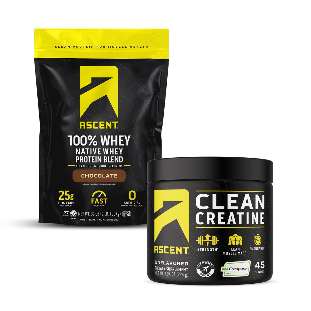 Duft 100% Whey Protein Powder, Chokolade 2 LB & Creatin Monohydrat Powder, Unflavored 45 Serveringer