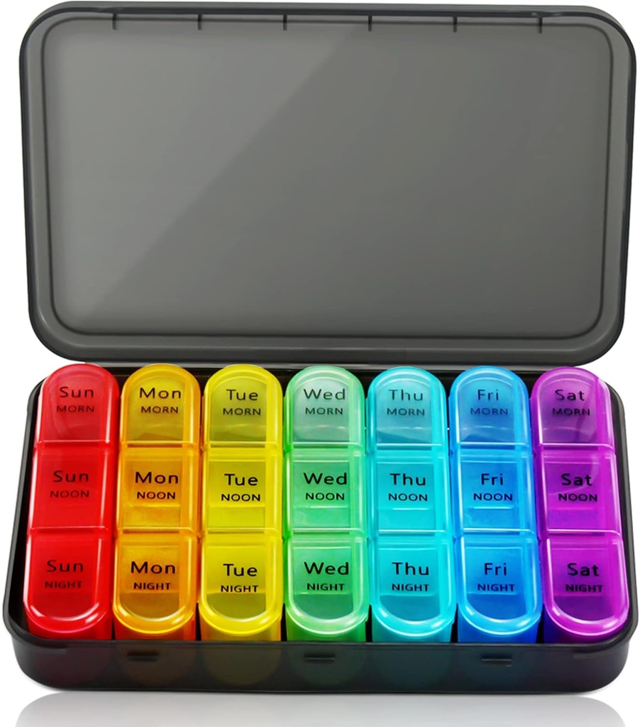 Ugentlig Pill Organizer 3 gange om dagen, 7 dages Pill Box Store kompartmenter Fugtighed- Proof Pill Case, Daglig Bærbar rejse morgen Noon Aften Pill Container, for Fish Oils, Vitamin, Kosttilskud
