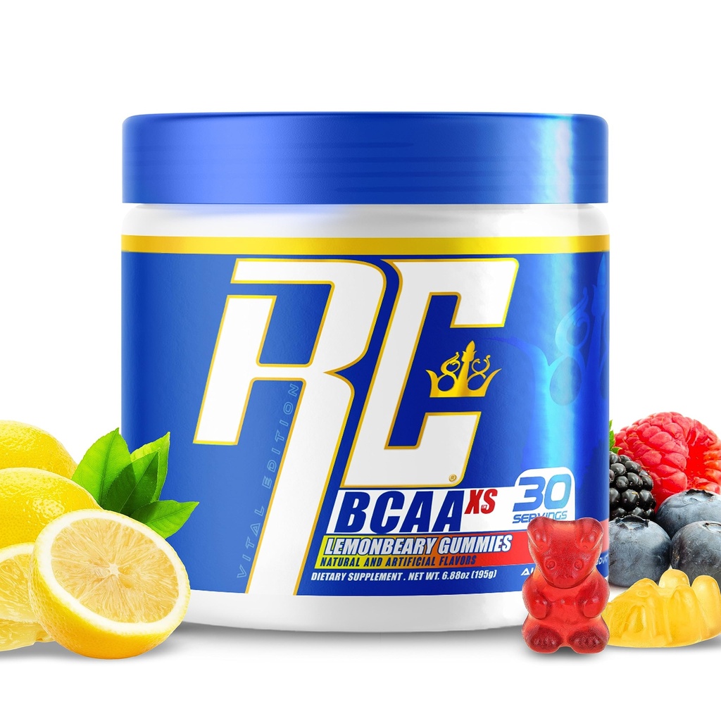 Ronnie Colemans BCAA XS pulver med EAA, forgrenet kæde Aminosyrer Post Workout Muscle Inddrivelse, Sukker gratis hydrering drik for kvinder og mænd, Lemonbeary Gumies, 30 Servering