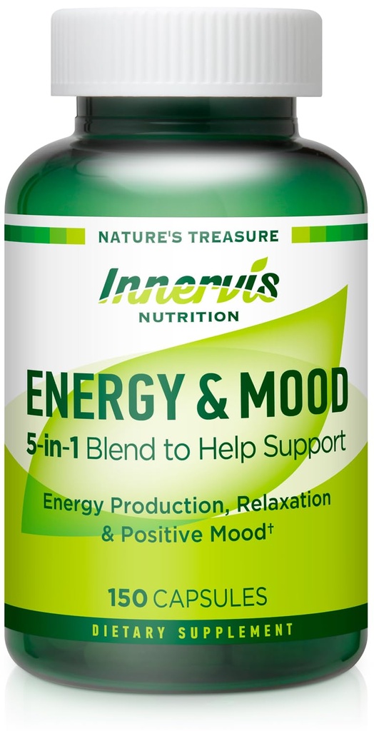 Energy & Mood Supplement – Boost Energy & Reduce Fatigue, Support Relaxation – 150 Capsules – Non-GMO, 3rd Party Tested – Innervis Nutrition
