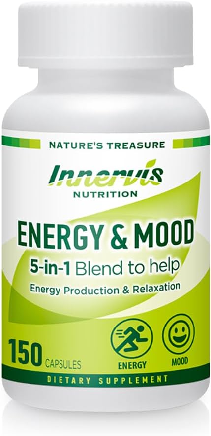 Energy & Mood Supplement - Boost Energy & Reducere træthed, Support Afslapning - 150 kapsler - Non-GMO, 3. part testet - Innervis Nutrition