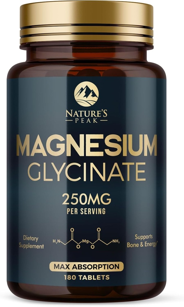 Magnesium Glycinate Chelated for Max Absorption - Understøtter ben, muskel, nerver og hjerte sundhed, naturens søvn og stress support, Bedste Magnesium supplement piller til hele kroppen støtte - 180 tabletter