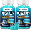 2 Pack Vegan Biotin Gummies til hår, hud & negle - 20.000 mcg per servering, Egnet til kvinder & mænd - 120 Gummies