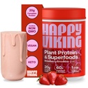 Happy Viking Strawberry Protein + Superfoods Powder, created by Venus Williams, 20G Protein, Low Carb, Keto, Vegan, Gluten- Free, Non- GMO, Superfoods, Complete Meal Erstatning, 1 Canister (24 oz.)