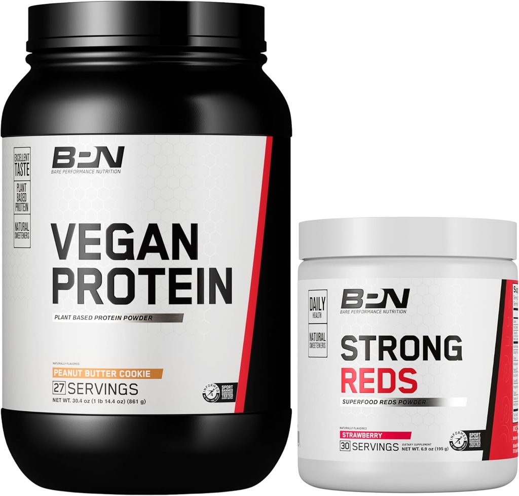 BPN Vegansk jordnøddesmør Cookie Protein + Strong Reds Jordbærbundle