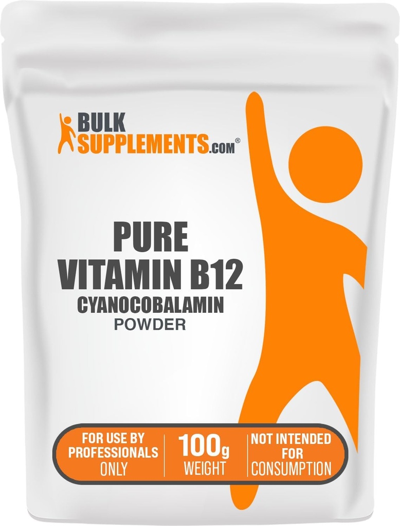 BulkSupplements.com Pure Vitamin B12 Powder - Cyanocobalamin, Vitamin B12 Supplement - Vegan & Gluten Free, Multiple Servering, 100g (3.5 oz) (Pack of 1)