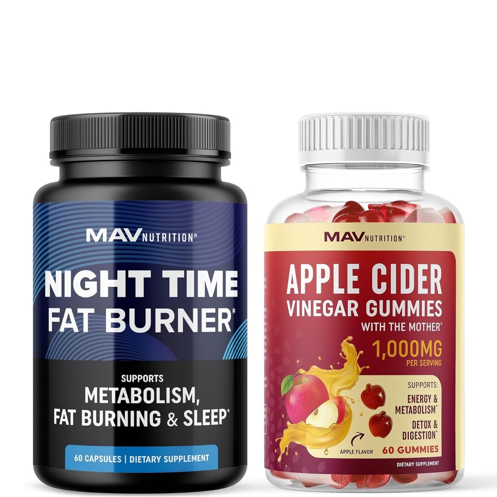 MAV NUTRITION Night Time Fat Burner Kapsler og Apple Cider Vincils Gummies 124; Overnatning Metabolisme Booster for Mave Fat Burning Support med Melatonin & ACV