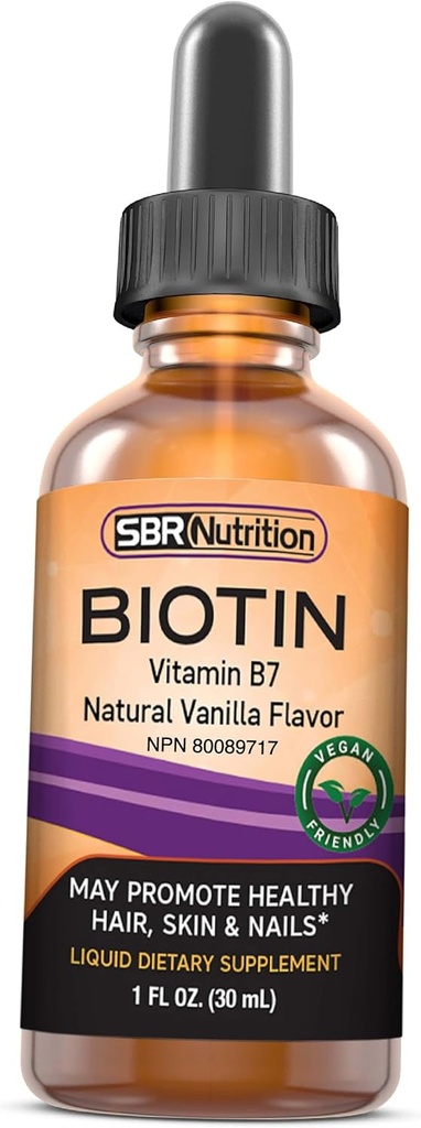 SBR Nutrition Biotin Liquid Drops, 5000mcg per Servering (60) 1.0Fl.oz (30ml) Vanilla