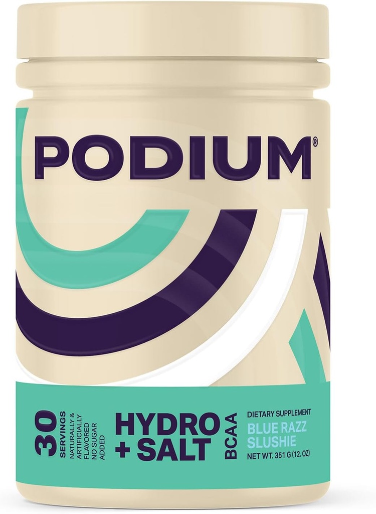 Podium Nutrition, Instantized BCAA Powder, Hydro og salt, Blue Razz Slushie, 30 Servere, Elektrolytter, Hydration, Inddrivelse