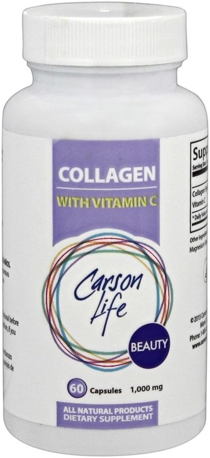 Carson Life Collagen Capsules with Vitamin C - 60 Capsules - Dietary Supplement for Anti Aging, Immune Support, Healthy Hair, Skin and Nails - Made in The USA (60 Capsules)