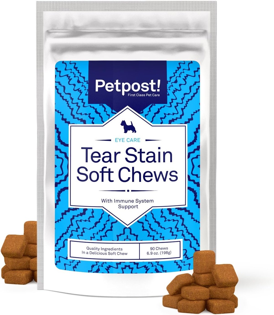 Pepost Tear Stain Remover Soft Chews for Dogs against 124; 90 Count Cheese Flavor Hund Tear Stain Support 124; Gentle Eye Care for White Dogs & Light Breeds