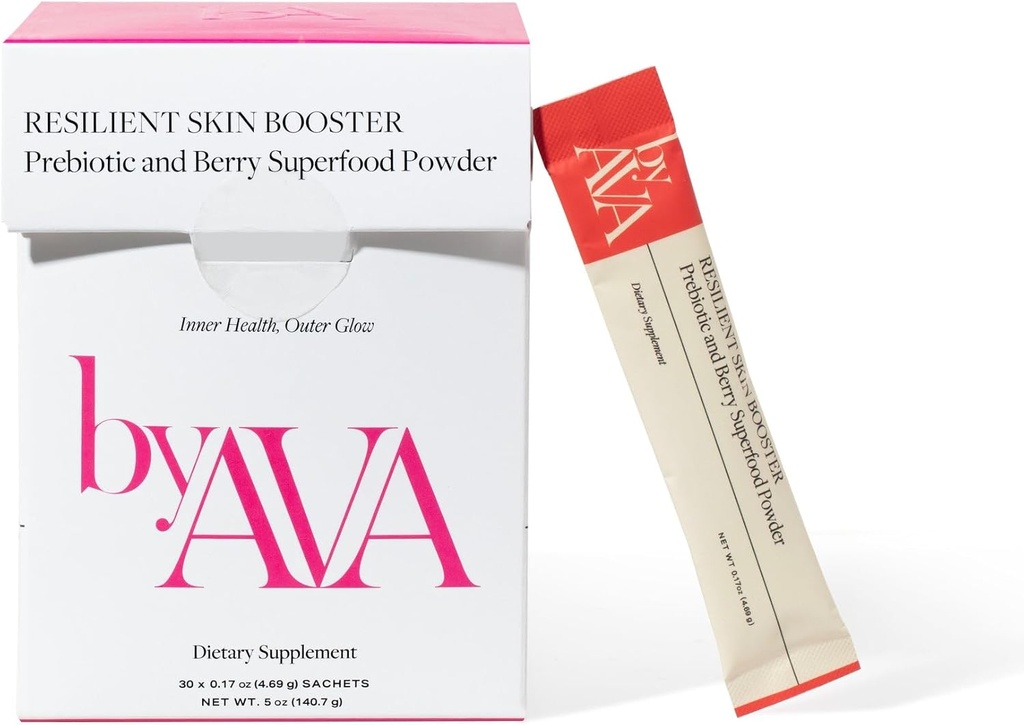 byAVA Resilient Skin Booster Budding124; Prebiotic og Berry Superfood Powder Budding124; 30 Servere Budding124; glødende hud, Gut Health Support