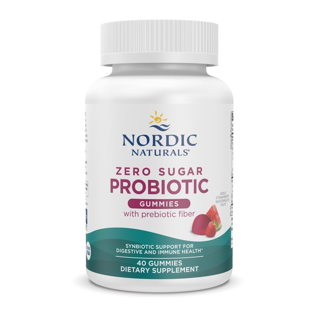 Nordic Naturals Zero Sugar Probiotic Gummies - Strawberry Watermelon Flavor - 40 Gummies - Supports Digestive Wellness & Immune Health - Non-GMO - Third Party Tested - Vegan - 20 Servings