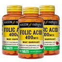 Mason Natural Folic Acid 400 mcg, Daily Supplement for Health, Mood and Prenatal Care, for Women of Childbourne Age, 100 Tablets (Pack of 3)