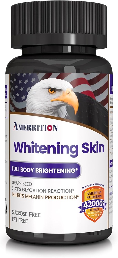 Skin Whitening Supplement Infunderet med Grape Seed Extract, Glutathion, vitamin B3, og C-vitamin - 60 tabletter
