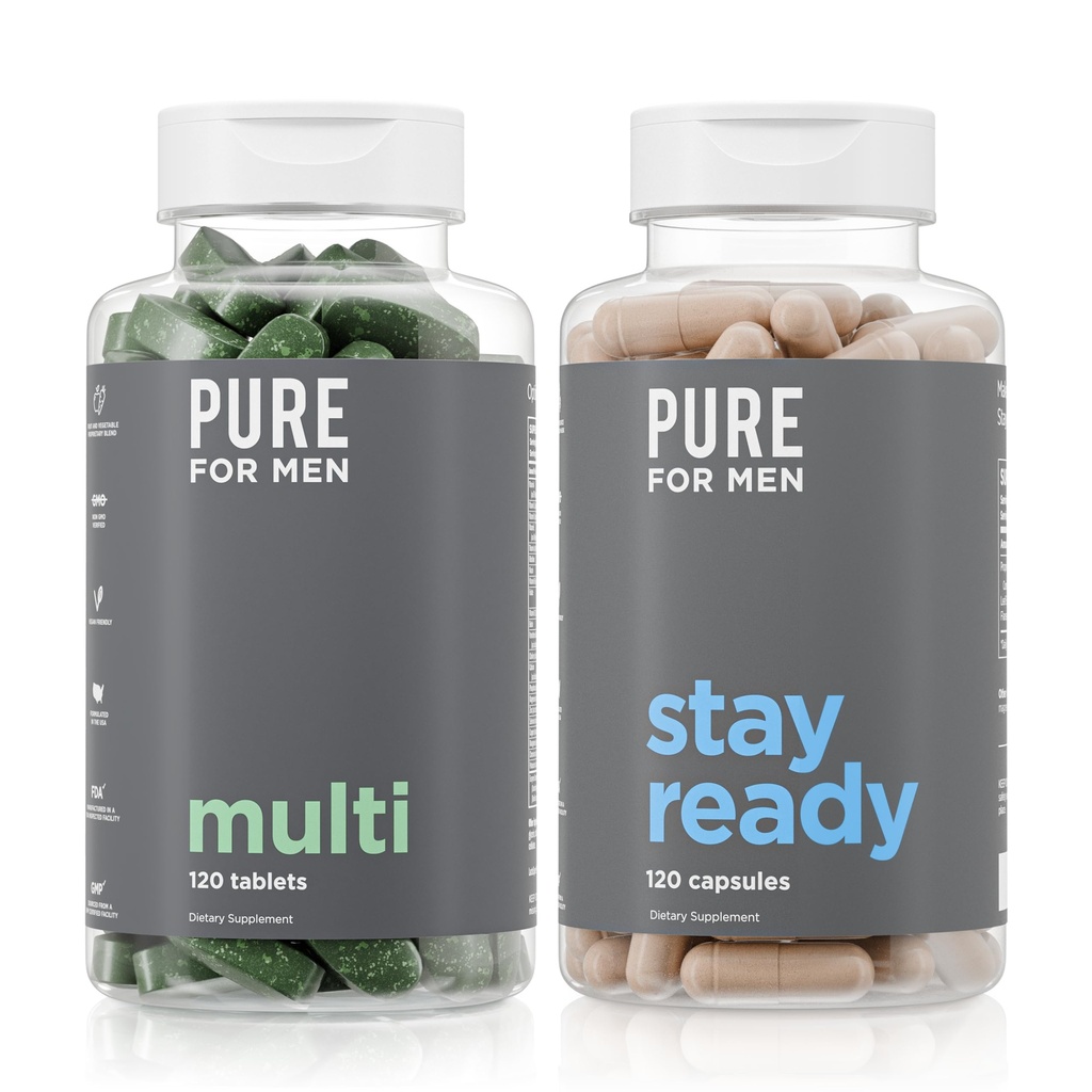 Ren for mænd Original Stay Ready Fiber Supplement (120 kapsler) + Vegansk Multivitamin (120 kapsler)