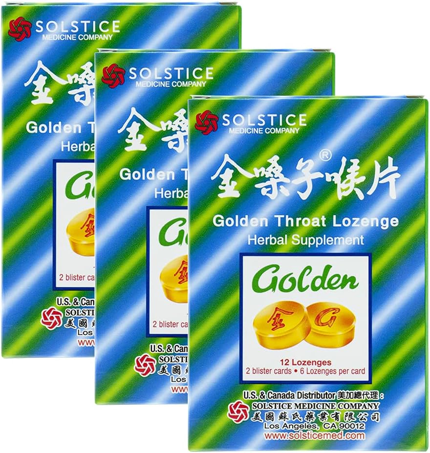 Golden Throat Lozenge Hough Drops (Jinsangzi Houpian) (12 Lozenges Per Pack) (3 pakker)