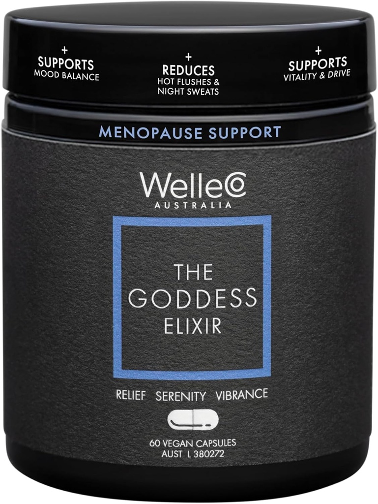 WelleCo Gudinde Elixir, menopause supplement for kvinder med Vitex, rød kløver & B vitaminer, understøtter Hormonbalance, nat sweats & Hot Flashs Relief, 60 kapsler