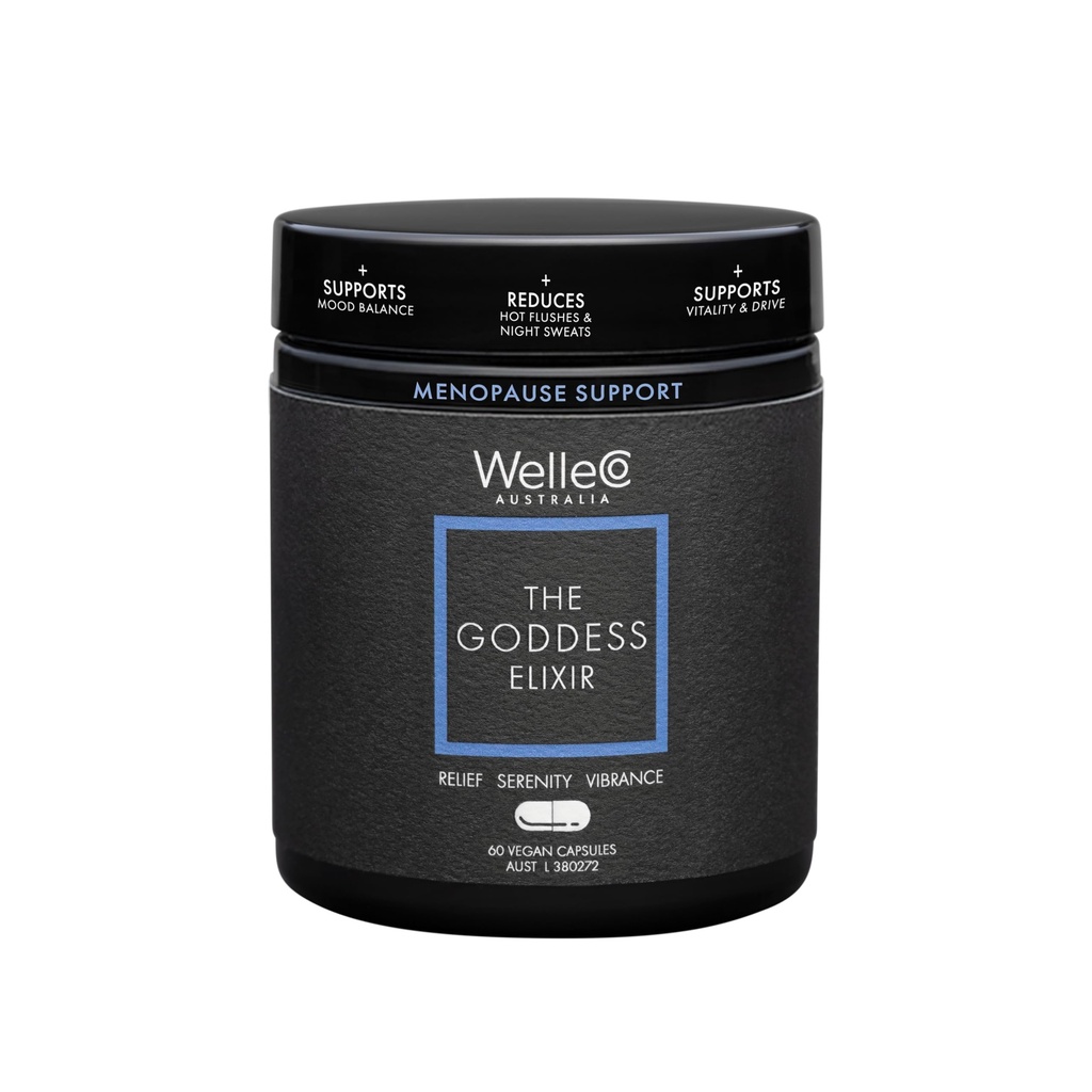 WelleCo Gudinde Elixir, menopause supplement for kvinder med Vitex, rød kløver & B vitaminer, understøtter Hormonbalance, nat sweats & Hot Flashs Relief, 60 kapsler