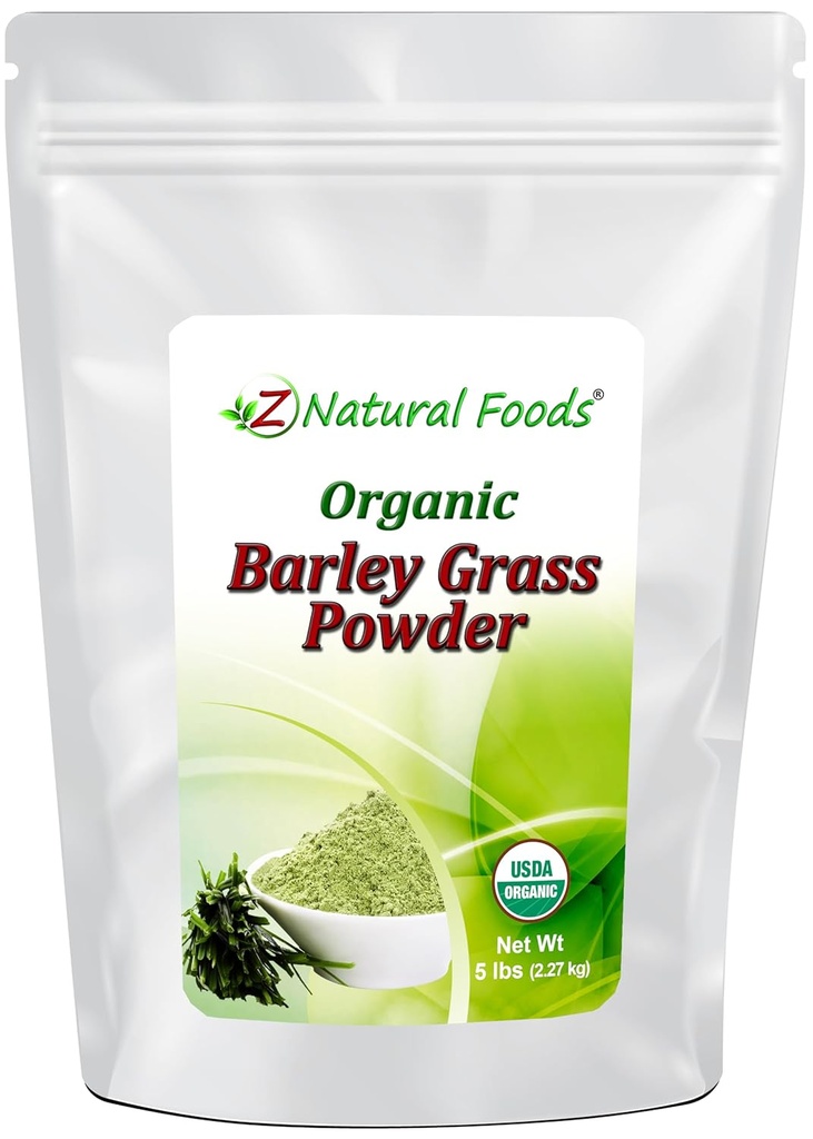 Z Natural Foods Organic Barley Grass Powder - USDA Organic Whole Food Green Blend for Energy Boost, Detox & pH Balance med Aminosyrer, Minerals - Antioxidant Mix for Juice, Vand, Smoothies, 5 lbs