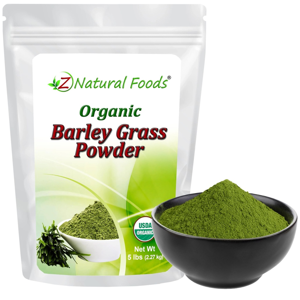 Z Natural Foods Organic Barley Grass Powder - USDA Organic Whole Food Green Blend for Energy Boost, Detox & pH Balance med Aminosyrer, Minerals - Antioxidant Mix for Juice, Vand, Smoothies, 5 lbs