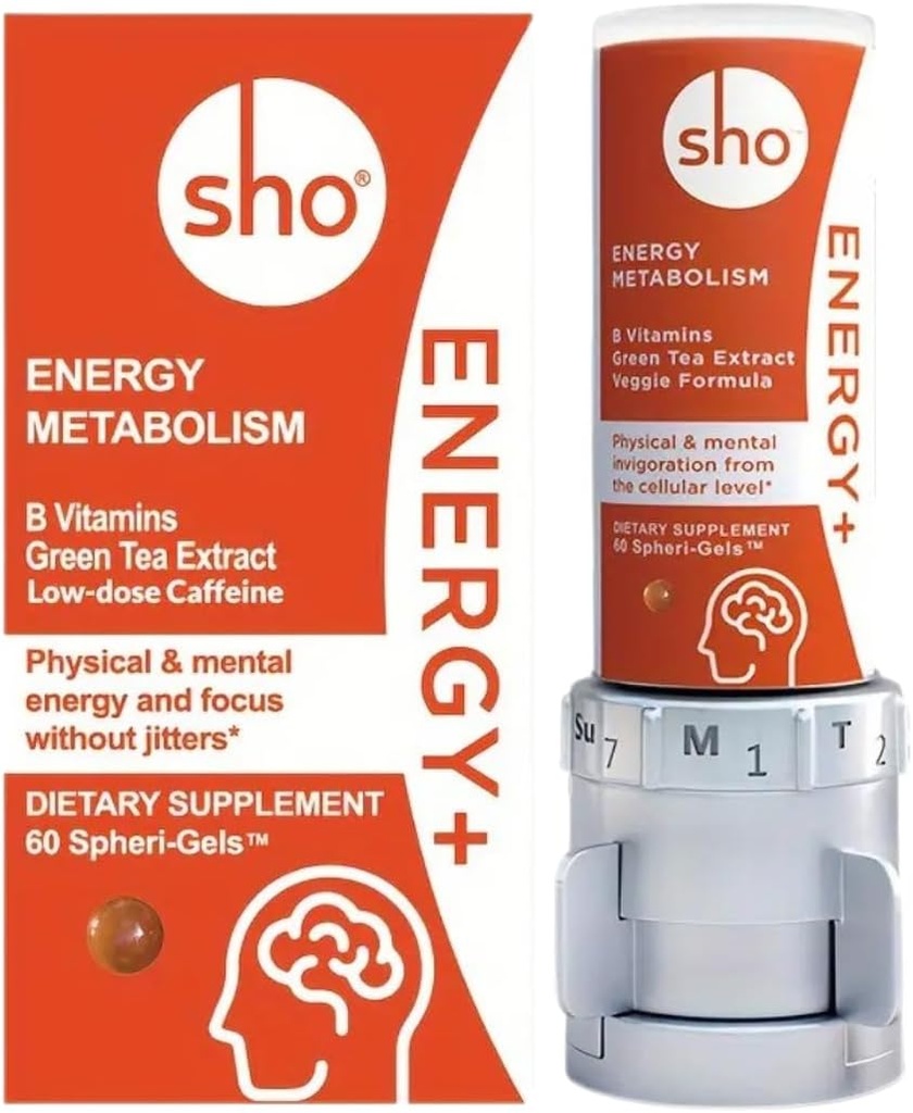 SHO Vegan Energy + Focus Supplement Kit - Matcha Green Tea Extract, Metyleret B-kompleks, Vitamin B og Koffein Natural Energy Booster uden Crash, Jitters til mænd og kvinder - 60 piller Refill flaske