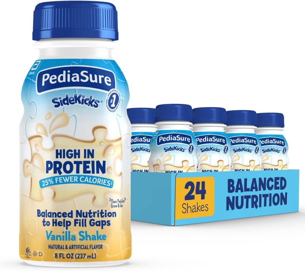PediaSure SideKicks Nutrition Shake for Kids, Vanilla, 8 fl oz (pakke med 24)