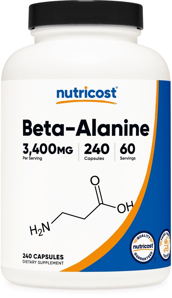 Nutricost Beta- alanine kapsler 3400mg, 240 kapsler (60 Serv) - Potent Beta alanine, Gluten Free & Non- GMO, 850mg Per Cap