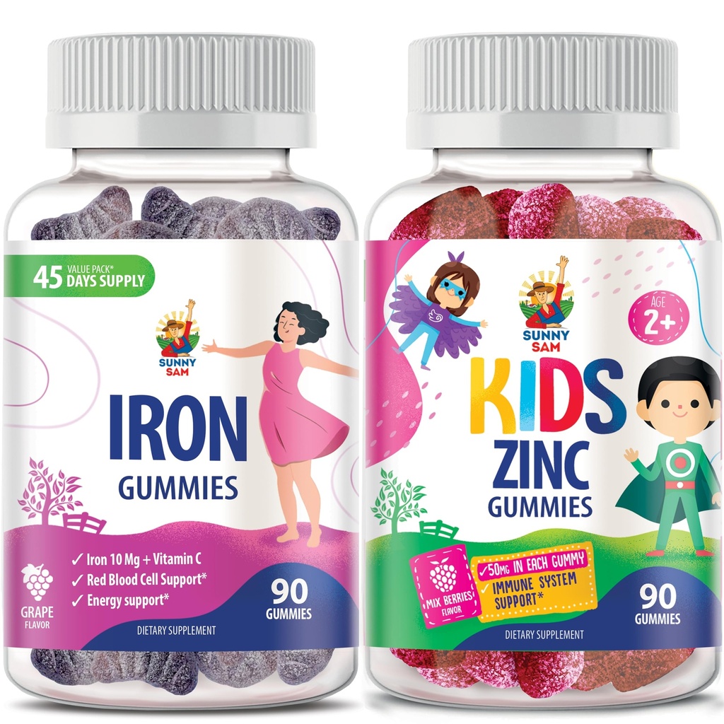 SUNNY SAM Zink gummier til børn og jern gummier til voksne, jern vitaminer med C-vitamin