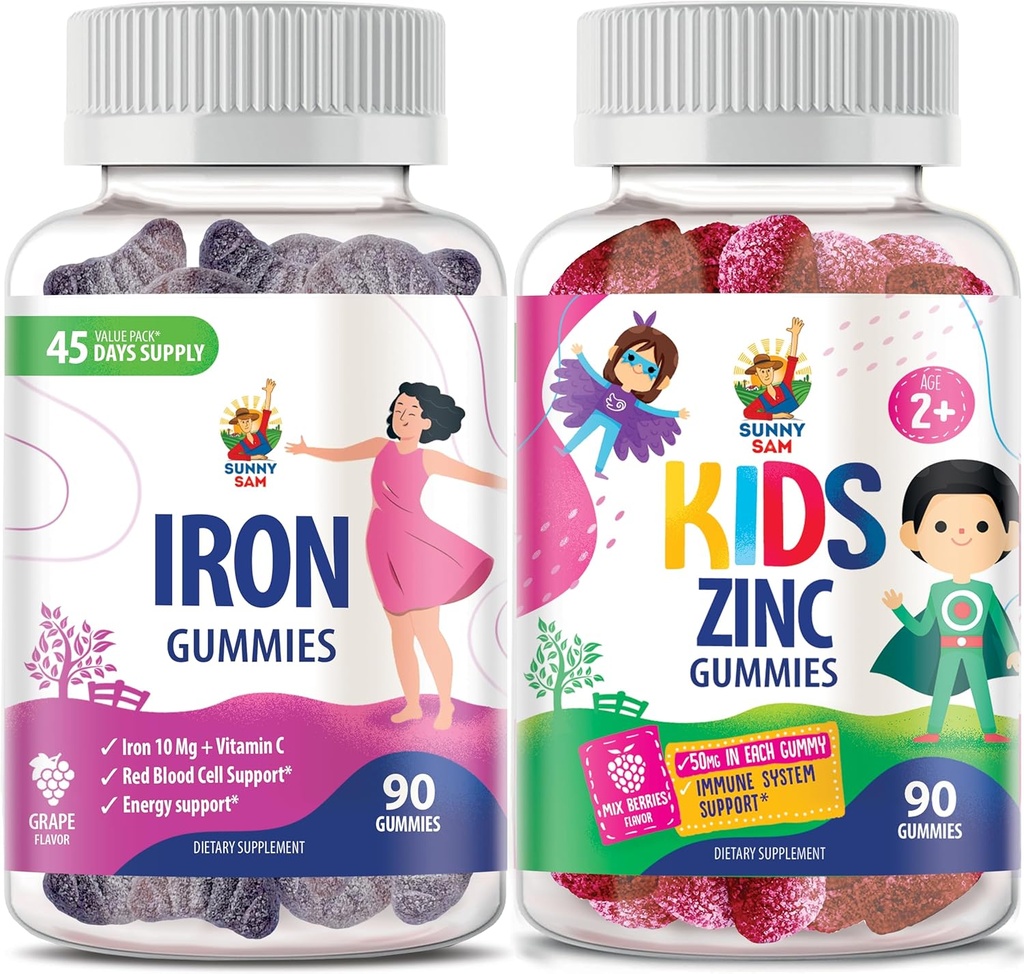 SUNNY SAM Zink gummier til børn og jern gummier til voksne, jern vitaminer med C-vitamin