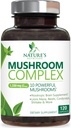 Mushroom Brain Supplement 1330 mg - 10 i 1 høj styrke Mushroom Kompleks med Lions Mane, Tyrkiet Tail, Reishi, Cordyceps, Chaga & Brain Nootrop Complex til hukommelse og fokus support - 120 kapsler