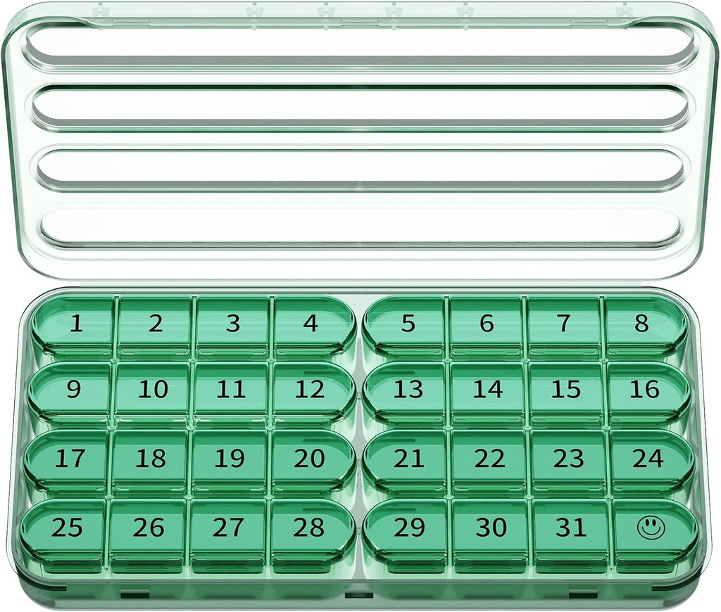 Zoksi Månedlig Pill Organizer 1 gang om dagen, 30 dag Pill Box Organizer En gang om dagen, En måned Stor Pill sag for rejser, 31 dag Daglig Medcin Container for vitaminer, tillæg og medicin (Olive)