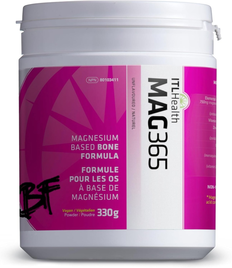 MAG365 ITL Health BF Bone Support, Ionic Magnesium Citrate, Zink, C-vitamin, B6-vitamin, D3-vitamin, K2-vitamin, Bor, Kalium, Natural, Powder, 1 pakke, 330gram