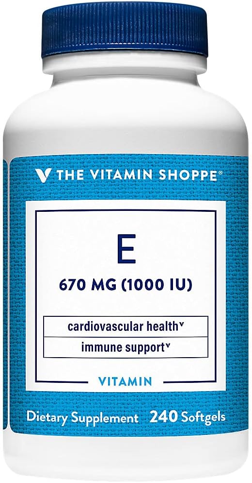 The Vitamin Shoppe Vitamin E 1.000IE - Natural Source, Understøtter sundt hjerte-kar-system, immunforsvar & øje sundhed - en gang dagligt (240 Softgels)