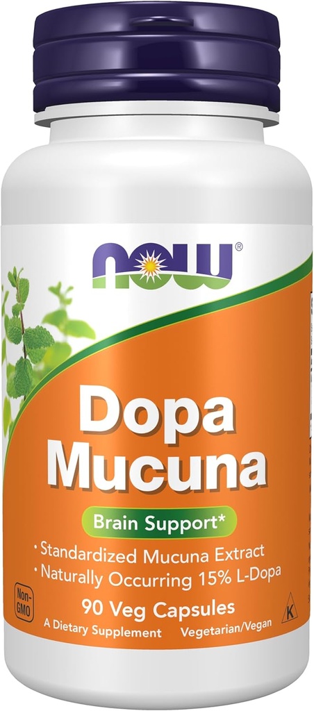 Now Supplements, DOPA Mucuna, Standardized Mucuna Extract med naturligt occurring 15% L- dopa, 90 Veg kapsler