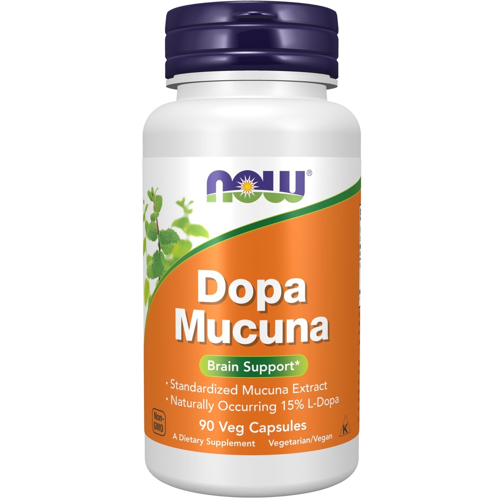 Now Supplements, DOPA Mucuna, Standardized Mucuna Extract med naturligt occurring 15% L- dopa, 90 Veg kapsler