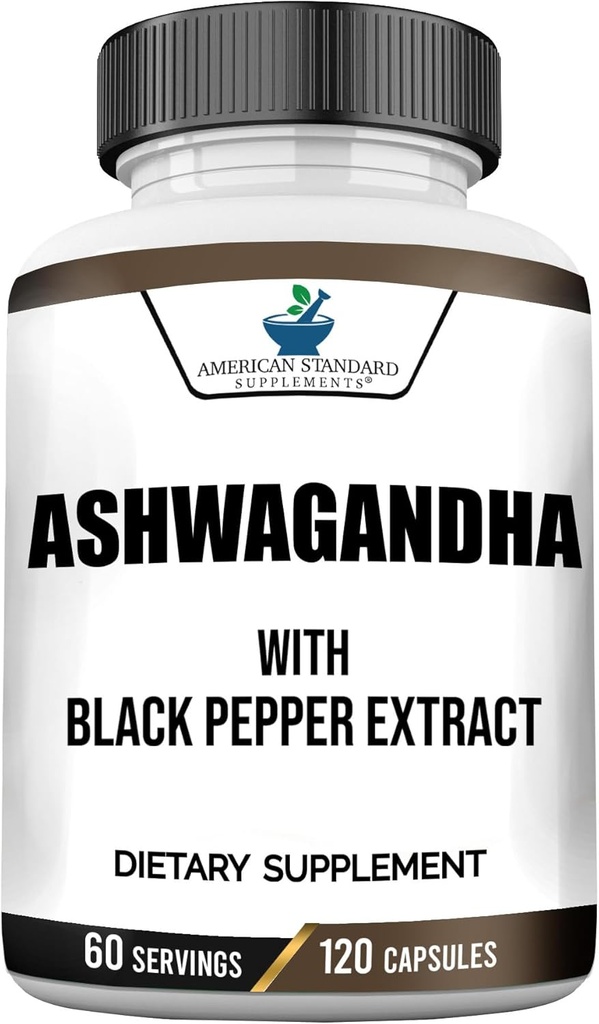 Ashwagandha 6000mg, Ashwagandha Root, Ashwagandha Kapsler, Organic Ashwagandha Kapsler, Ashwagandha Organic, Ashwagandha Kosttilskud med Organic Black Pepper Extract, Aswagandha, 120 Veggie Caps