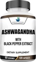 Ashwagandha 6000mg, Ashwagandha Root, Ashwagandha Kapsler, Organic Ashwagandha Kapsler, Ashwagandha Organic, Ashwagandha Kosttilskud med Organic Black Pepper Extract, Aswagandha, 120 Veggie Caps