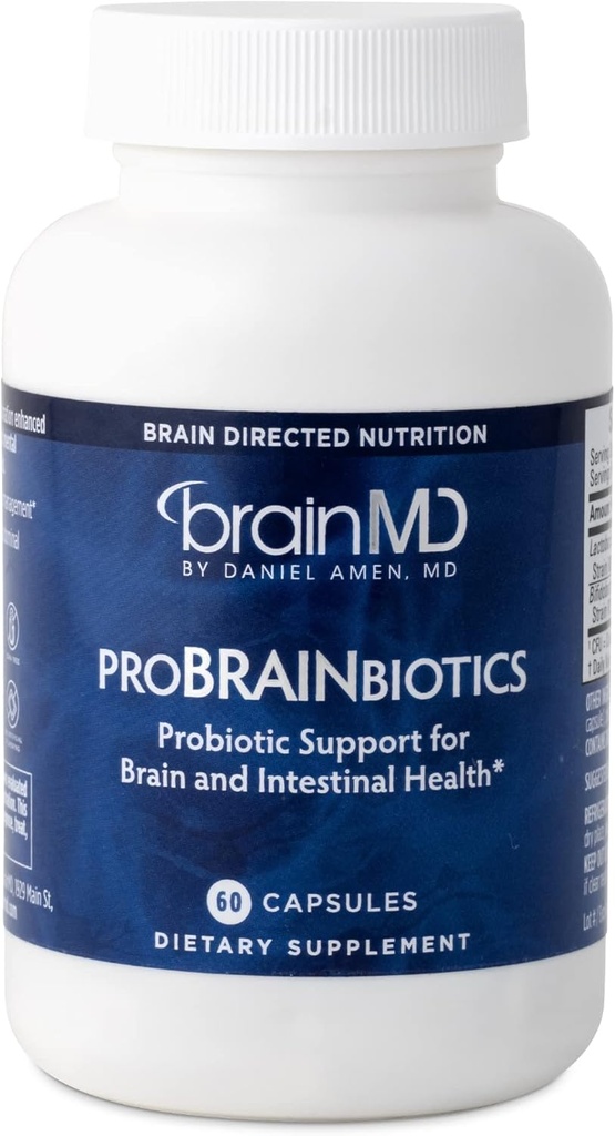 Dr. Amen BrainMD ProBRAINbiotika - 3 milliarder CFU, 60 kapsler - fremmer Gut Health - Gluten Free - 60 Servere