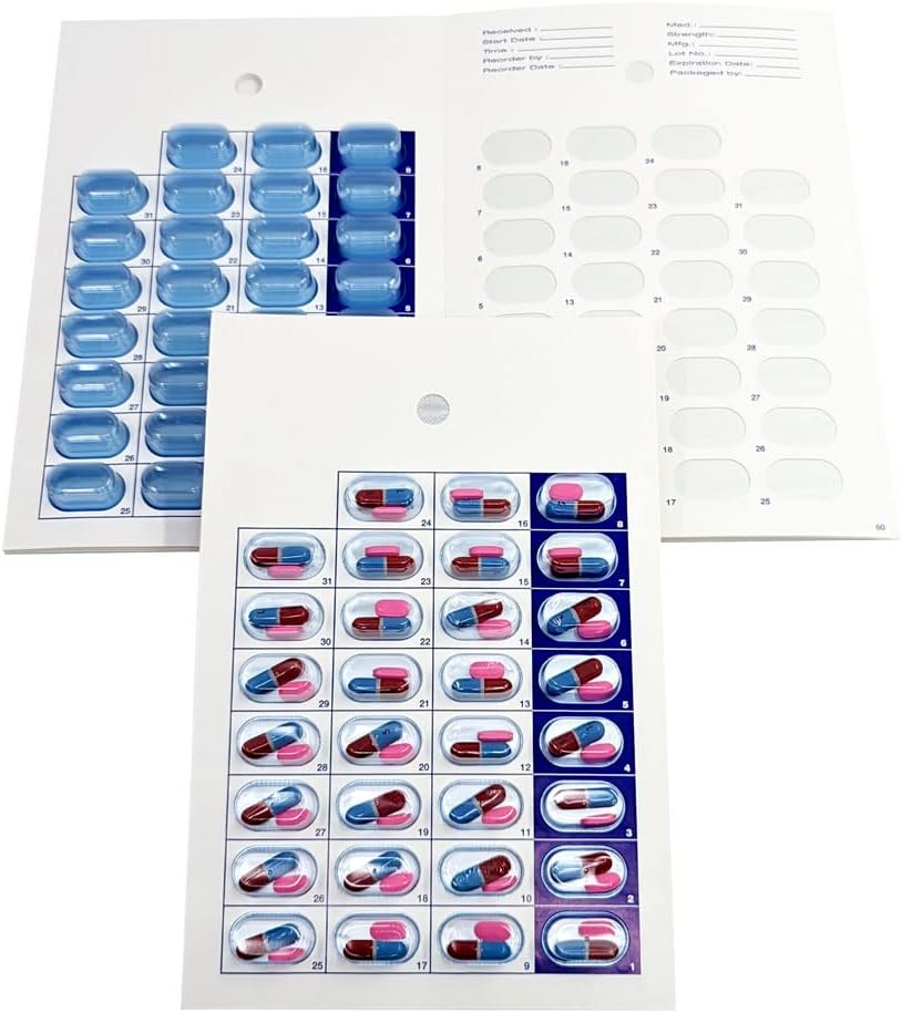 Månedlig Pill Organizer Cold Seal Medicin Blister kort - DIY Pharmacy Packaging for Medication, Disponible, Let at bruge, Just Fyld og Seal (31 Day- 6 pakker)